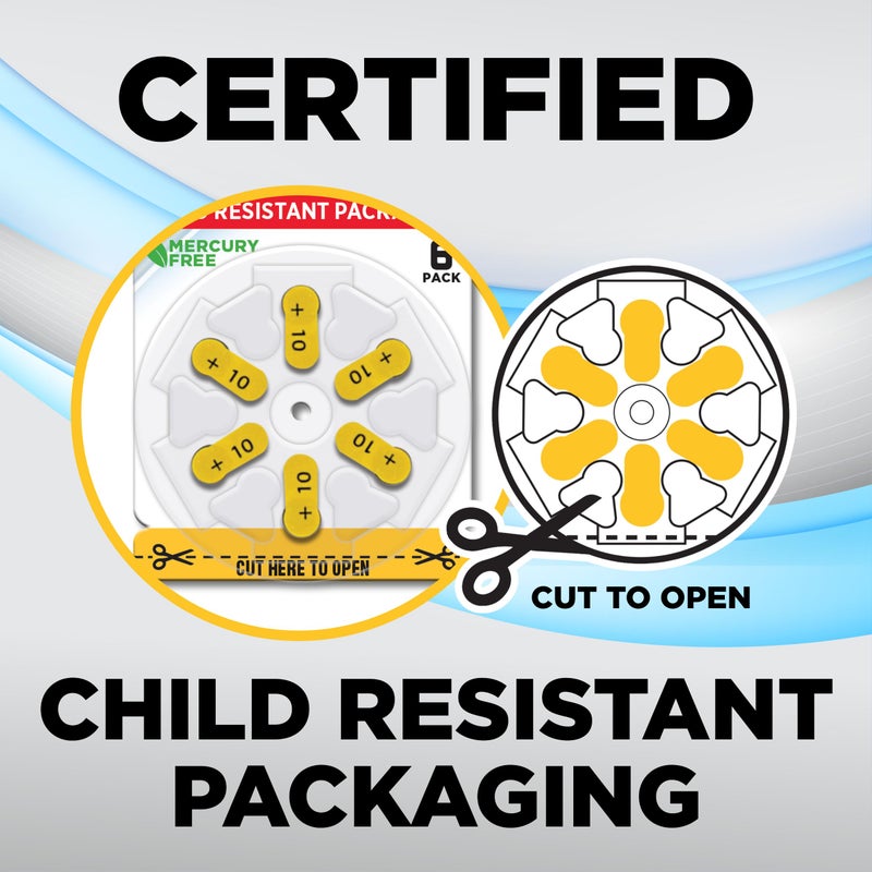 Powermax Size 10 Hearing Aid Batteries, 120 Count Long-Lasting Battery Pack, Yellow Long Tab for Easy Change - Image 5